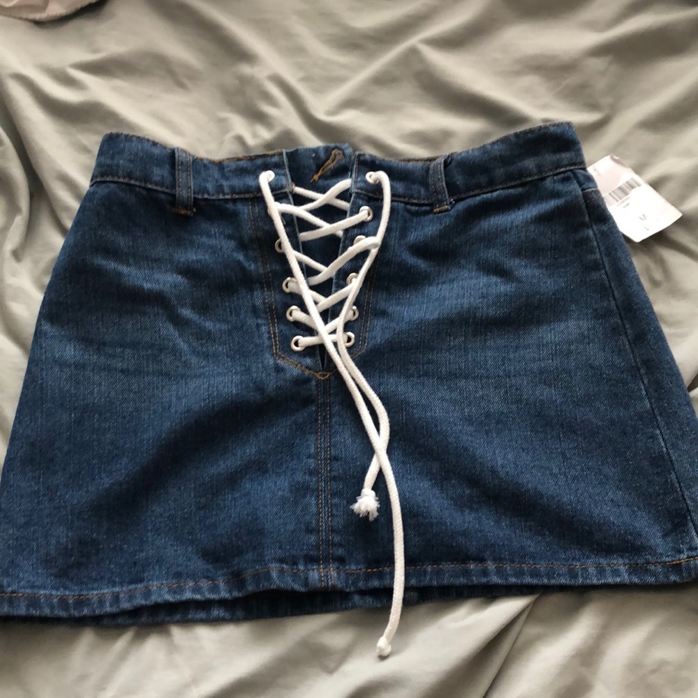 Denim lace up skirt